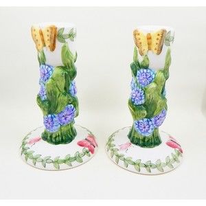 Portmeirion Botanic Garden Candle Taper Candlestick Holder Butterflies Flowers